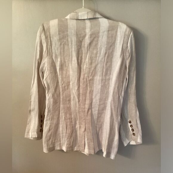 HEARTLOOM SIZE MEDIUM WHITE TAN STRIPED DOUBLE BREASTED LINEN BLAZER JACKET - Picture 3 of 8